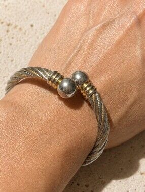 Vintage Two-Tone Silver & Gold Cable Cuff Bracelet